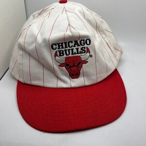 Vintage Chicago Bulls White Pinstripe Hat Sears Brand Central Snapback Red Brim